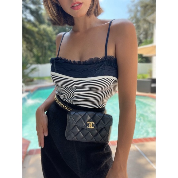 CHANEL Handbags - CHANEL Matelassé Black Vintage Waist Bag w/Dust Bag